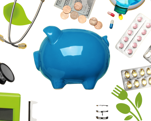 pillen strips en een spaarvarken met stethoscoop