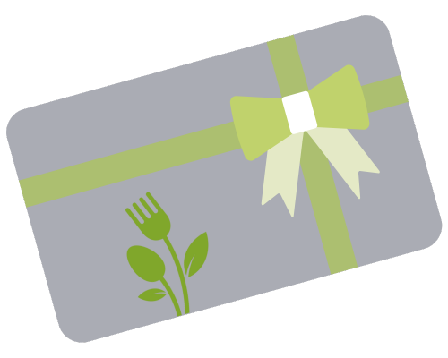 grijze cadeau envelop met groene strik een vork lepel symbool van eetjezelfvitaal